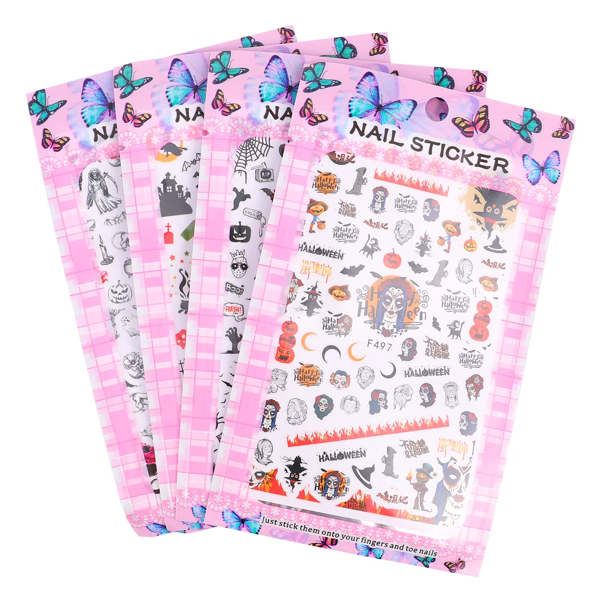 4 Sheets Halloween Nail Stickers Decor Decals Wraps Fingernails Cartoon Applique Paper