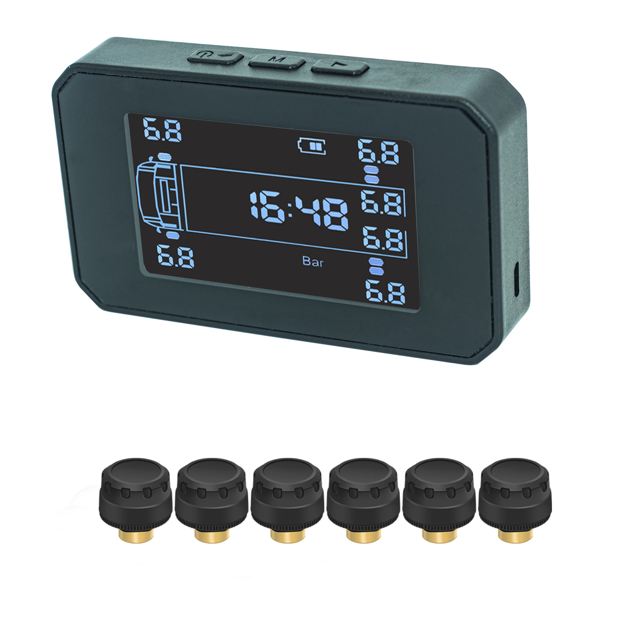 6 TPMS Sensor Tire Pressure Monitoring System Caravan Truck SUV, Solar Powered TPMS Auto Security Alarm Tire Pressure Gauge