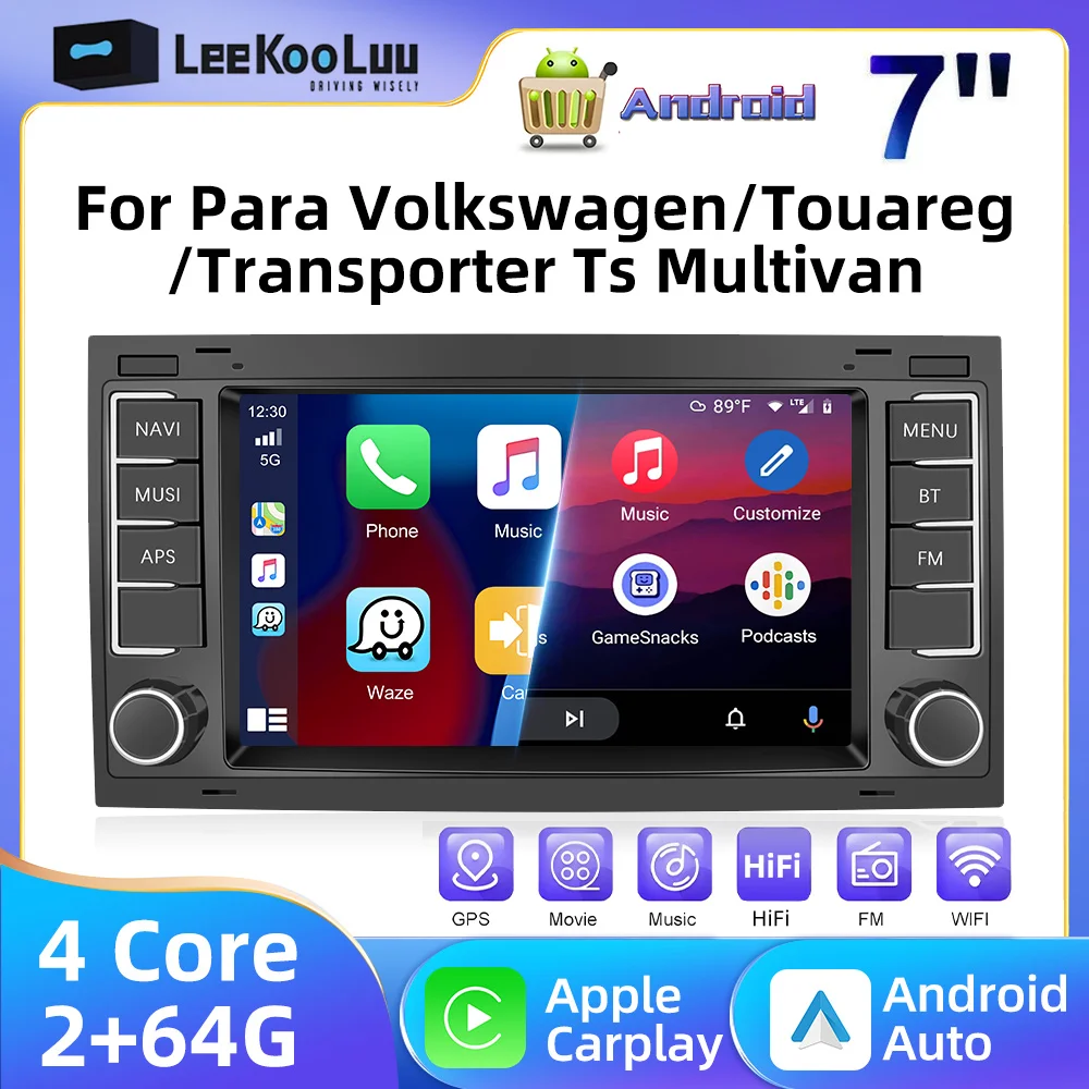 LeeKooLuu Carplay Android Auto 2 Din Car Radio for VW Volkswagen Touareg Transporter Ts Multivan 2004-2011 Multimedia GPS Stereo