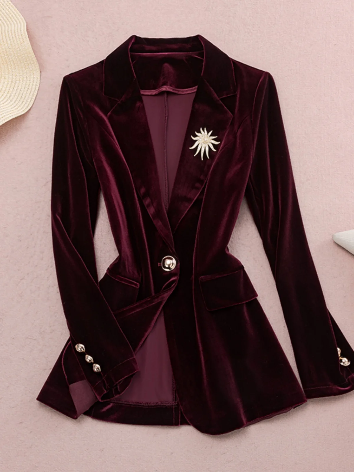 

Высококачественный золотой бархатный мини-костюм для женщин, модный и облегающий профессиональный комплект из двух предметов