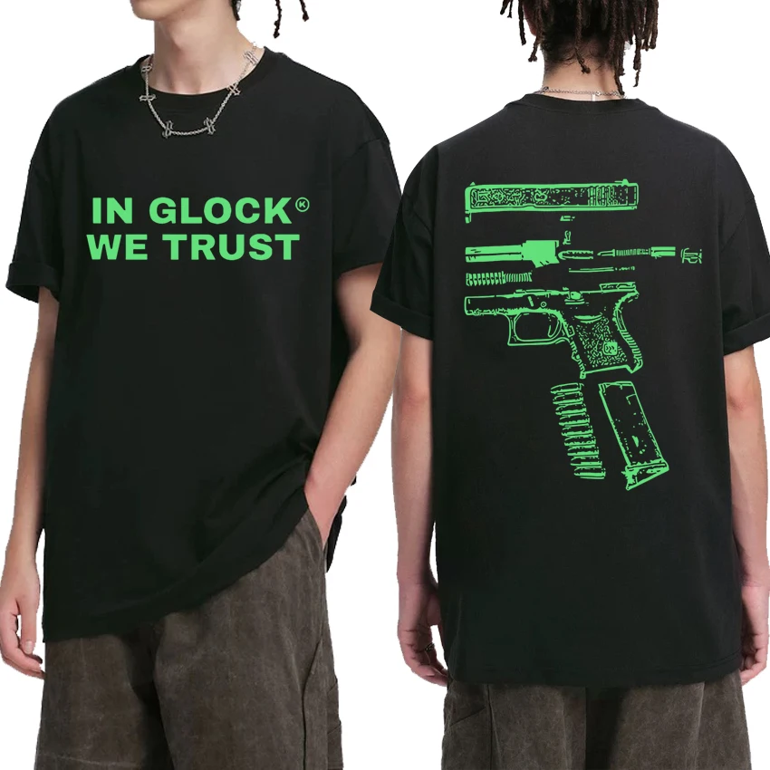 2025 nouveau en GLOCK WE TRUST lettre Double face à manches courtes T-shirts hommes femmes vintage Hip Hop streetwear unisexe coton t-shirt