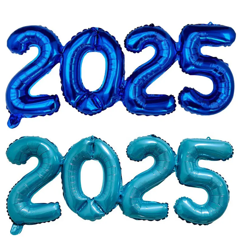 Number 2025 Connected Balloon Blue Aluminum Foil Balloon Festival Party New Year Theme Annual Meeting DIY Decoration Accessories