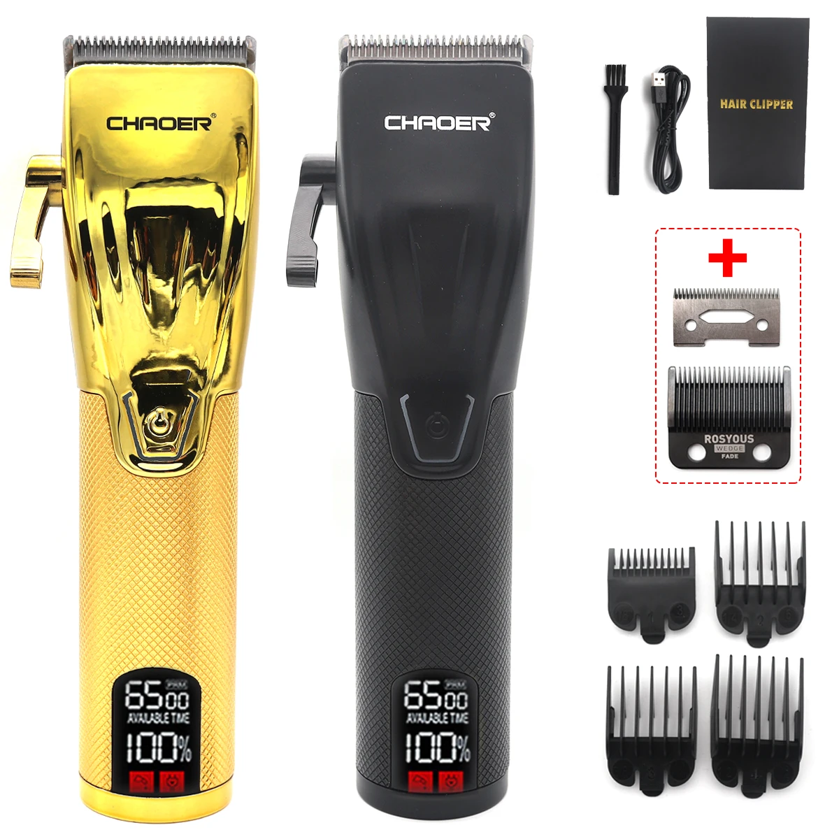 CHAOER C102 Men's Hair Clipper Full Metal LED Display Cordless USB Interface Professional Hair Cutting Machine Hair Trimmer