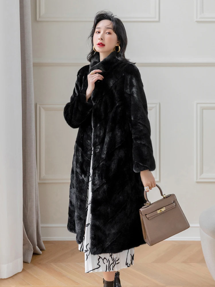 HDHOHR 2025 100% Real Mink Fur Coat Women Long High Quality Natural Mink Fur Jackets Winter Thick Warm Luxury Female Fur Parkers