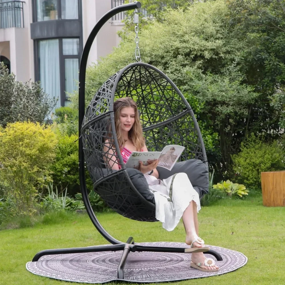 

Swing Egg Chair Bird Cage Bird Nest Chair with Stand Comfortable Cushion Outdoor Rattan with Sturdy Metal Frame UV-Resistant