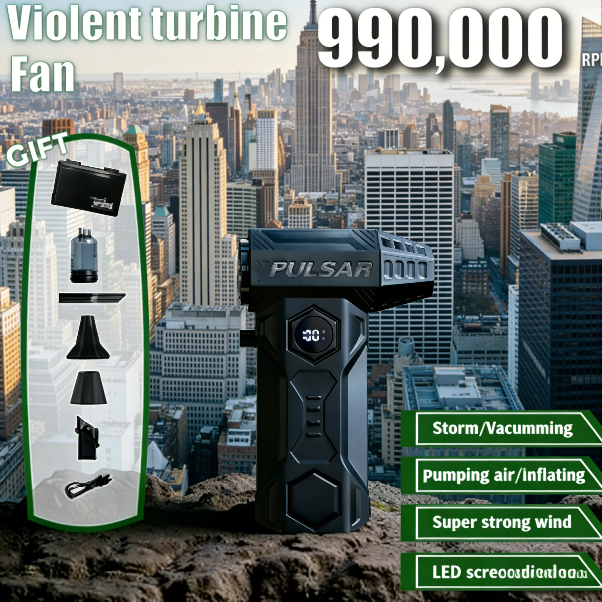 

Бесщеточный вентилятор X11Pro 990000 об/мин, 75 м/с | Набор для вакуумной уборки 2-в-1 Hurricane 10000 мАч