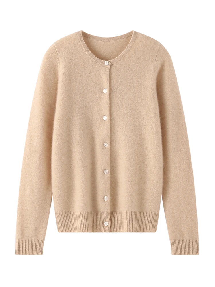 

New Chic Women's O-Neck Cashmere Sweater Autumn Winter 100% Cashmere Button Cardigan Female Grace Clothing Knitting Warm Tops