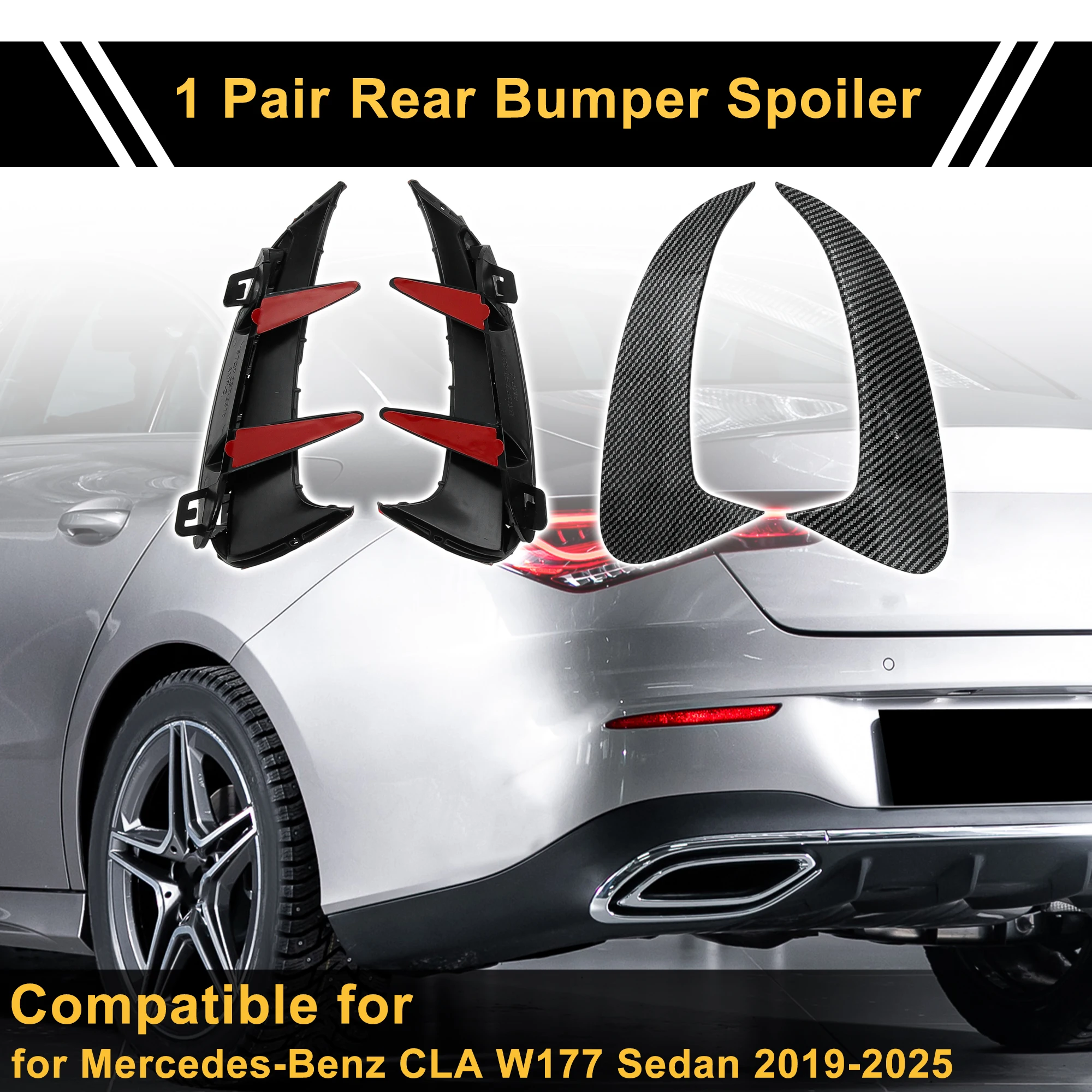 

UXCELL 1 Pair Rear Bumper Spoiler for Mercedes-Benz CLA W177 Sedan 2019-2025 Lower Side Air Vent Cover Trim Black ABS Body Kits