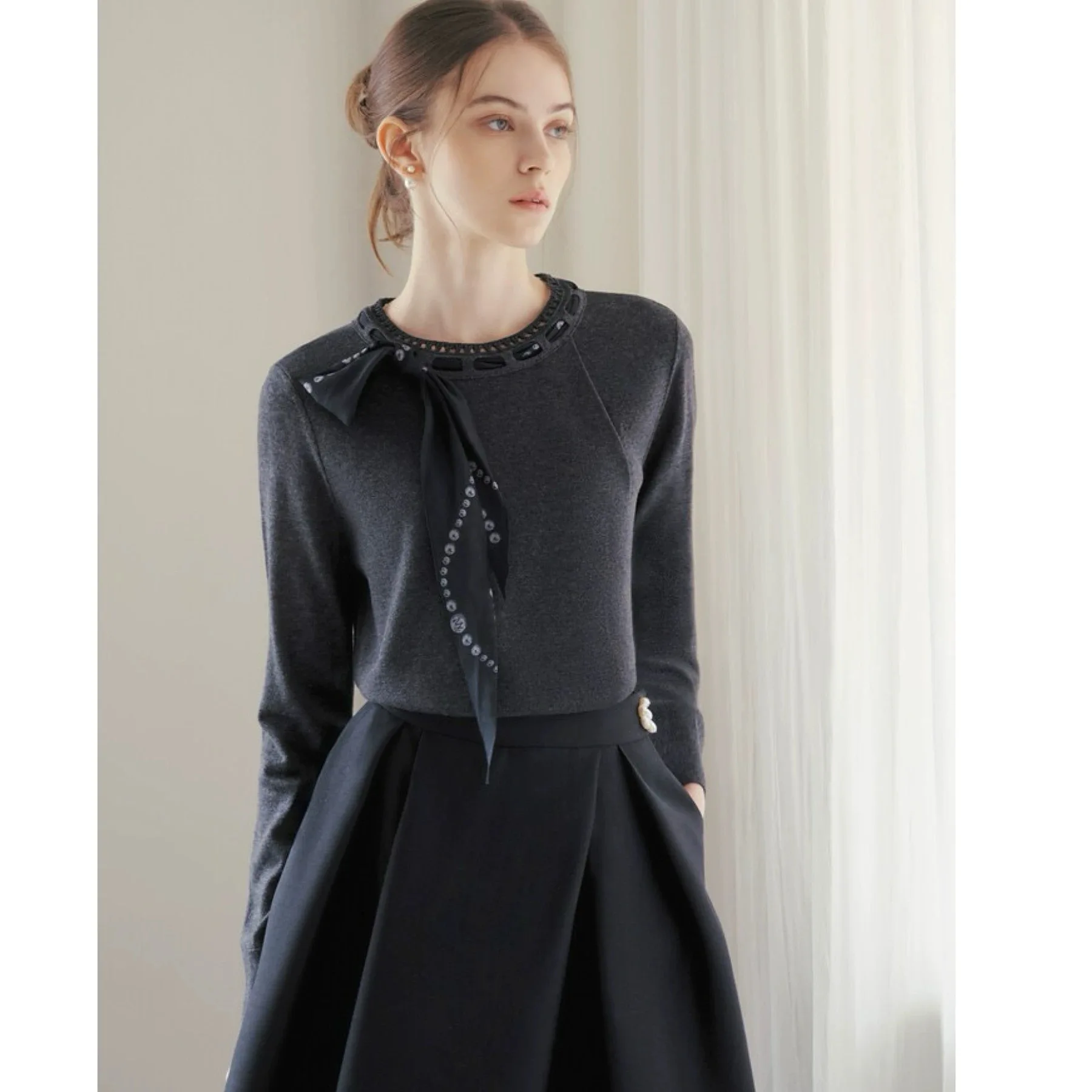 

Lemon Cheese MIN25 Осенний шерстяной вязаный шарф irt, повседневный облегающий базовый женский внутренний костюм, модная универсальная одежда