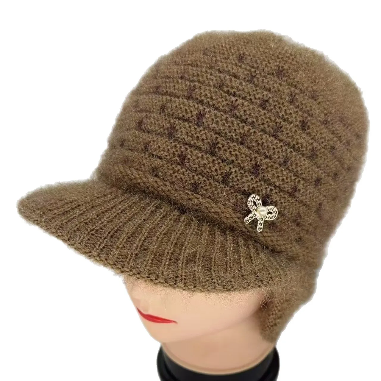 

New Hat Stocking Watch Cap Hugger Toque Head Women Hat Warm Old Lady Grandmother Fleece Duck Tongues Knitted Woolen B8M46