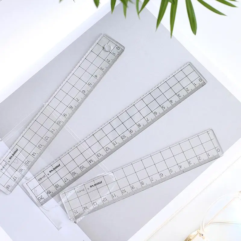 1/3Pcs Simple15cm 18cm 20cm Transparent Simple Ruler Square Ruler Cute Stationery Drawing Supplies