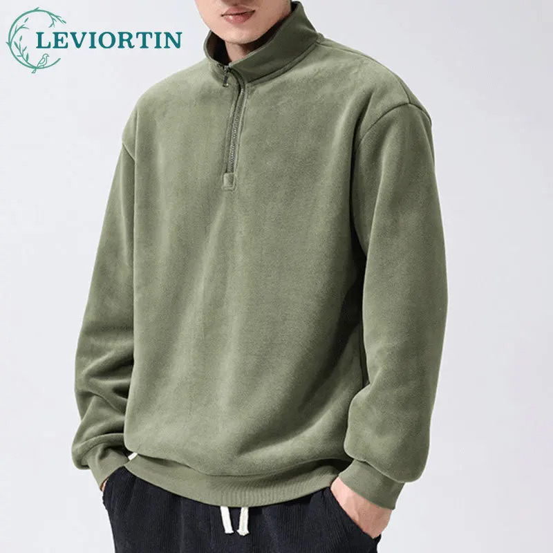 

Men's autumn/winter new versatile stand up collar with thickened fleece 7A antibacterial far-infrared heating half zip hoodie