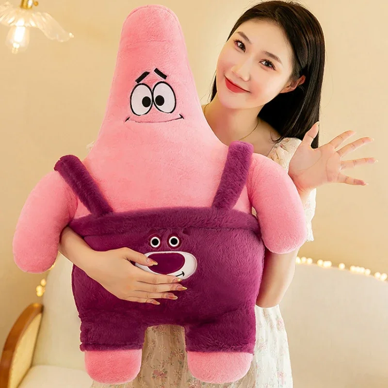 75CM Big Size SpongeBob SquarePants Stuffed Animal Cute Strawberry Bear Patrick Star Doll Room Decoration Toy Holiday Gift