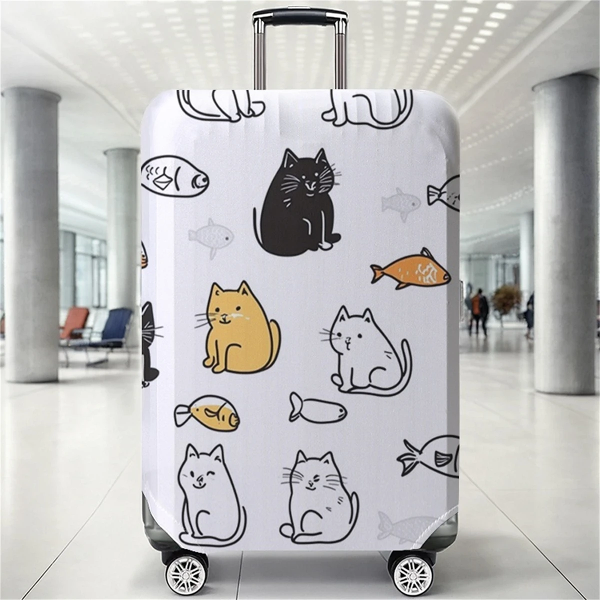 

Защитный чехол для багажа с рисунком кошки и рыбы, подходит для чехлов для багажа размером 18-32 дюйма, перчаток для ручки багажа, дорожных аксессуаров.