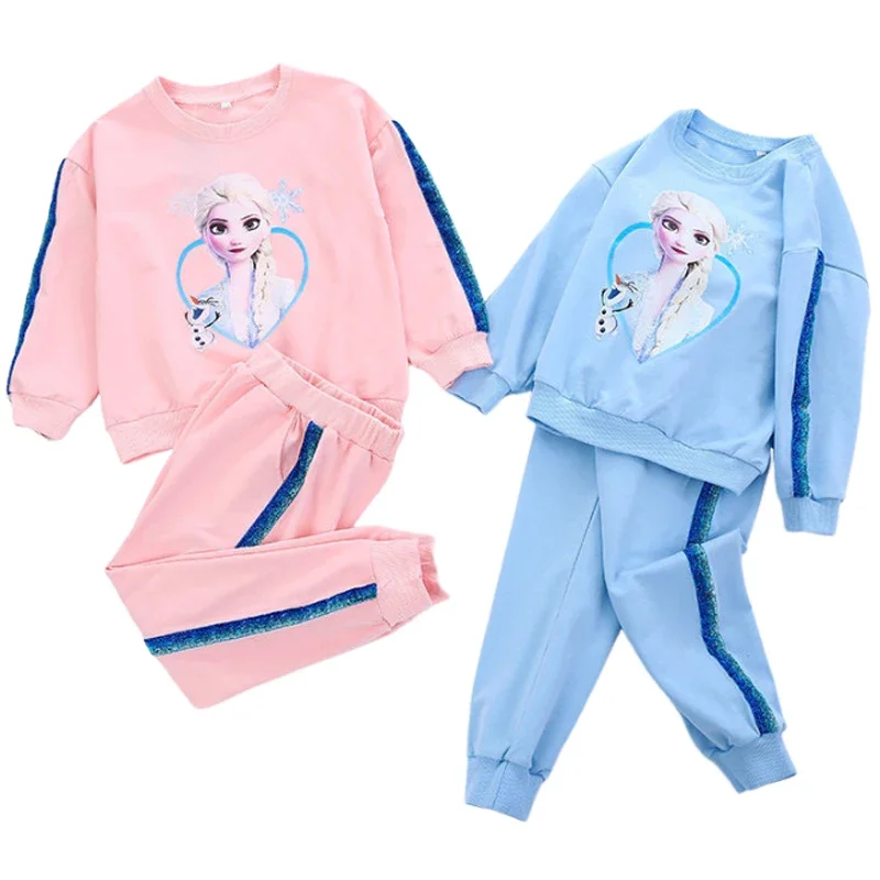 Ropa de Frozen para niñas, traje para niños, sudadera de manga larga con dibujos de Elsa y Anna, pantalones, 2 unids/set, disfraces informales para bebés, chándal para niños