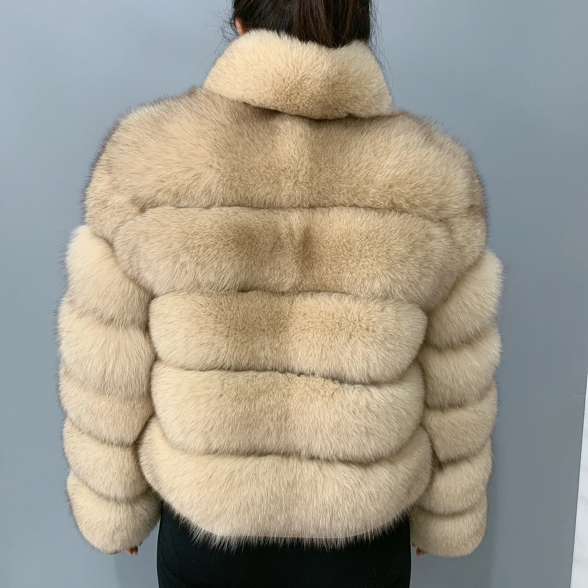 Real Fox Fur Coat for Women, Stand Collar Design, Long Sleeve, Natural Fur Jacket, 100% Real Fox Fur, Fluffy, Winter, New, 2023