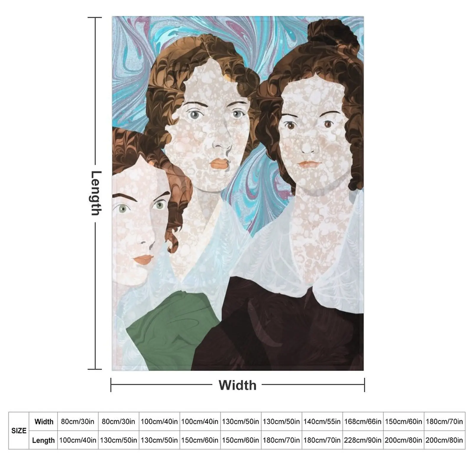 Bronte Sisters in Marbled Bookbinding Paper Throw Blanket Plaid Luxury Soft Soft Beds Fashion Sofas Sofa Blankets