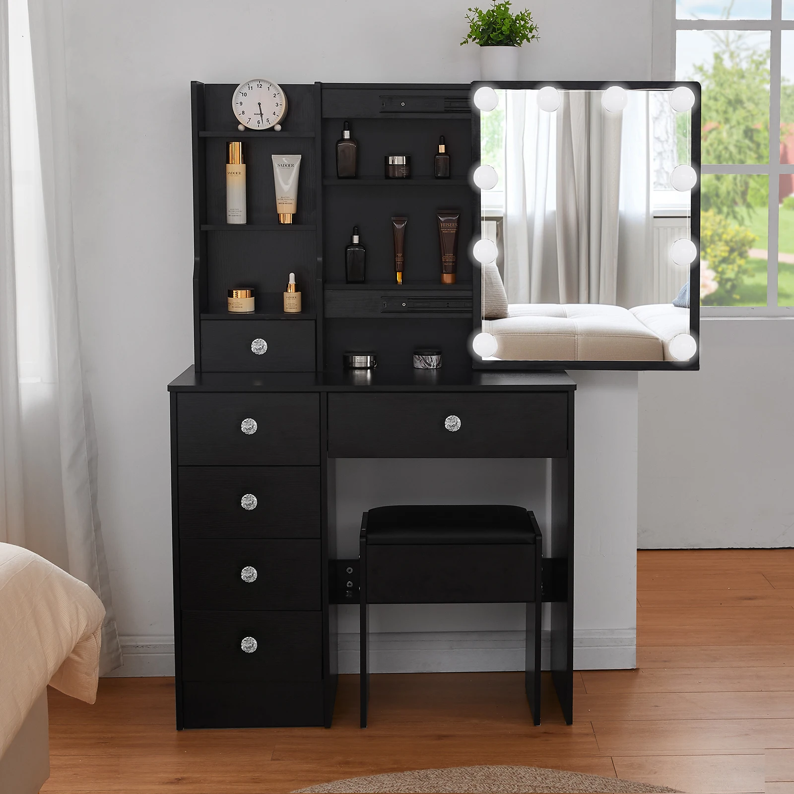 طاولة مكياج LED سوداء غير لامع - مراجعة Home Office Guest Room وسعره