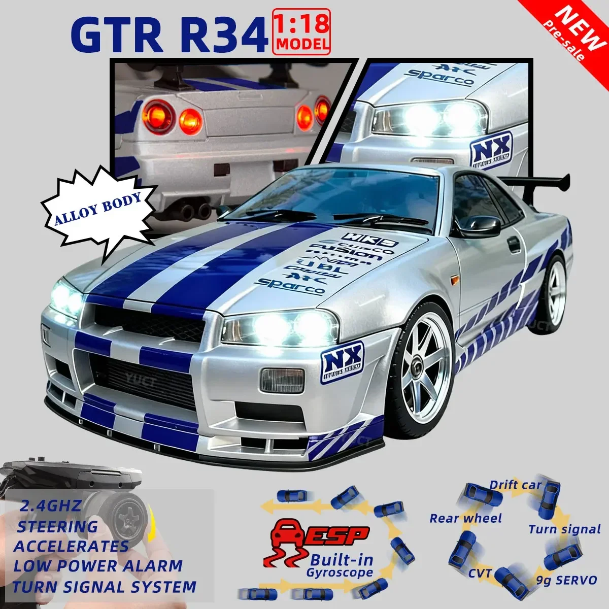 

1/18 LDRC RC Drift Car New Upgrade LD1899 GTR R34 Model 2.4GHz with Gyroscope on-RWD Road Racing Car for Boys Christmas Gifts
