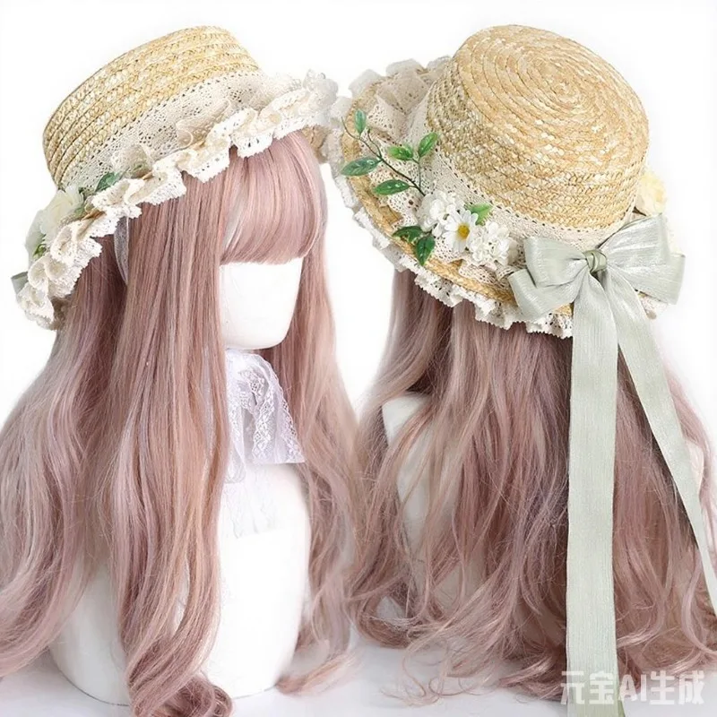Original Design Multi Colored Countryside Style Lolita Lolita Hat Remembering Straw Hat Soft Girl French Flower Sunshade Hat