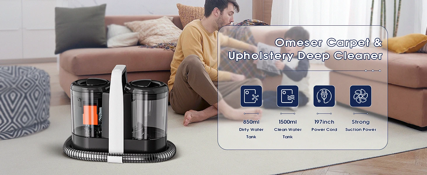 OMESER W07 15KPa Tragbare Teppichreinigermaschine 600W Polsterreiniger Haustier Spezialfleckenreiniger Leistungsstark für Sofa Autositz – Detail 2