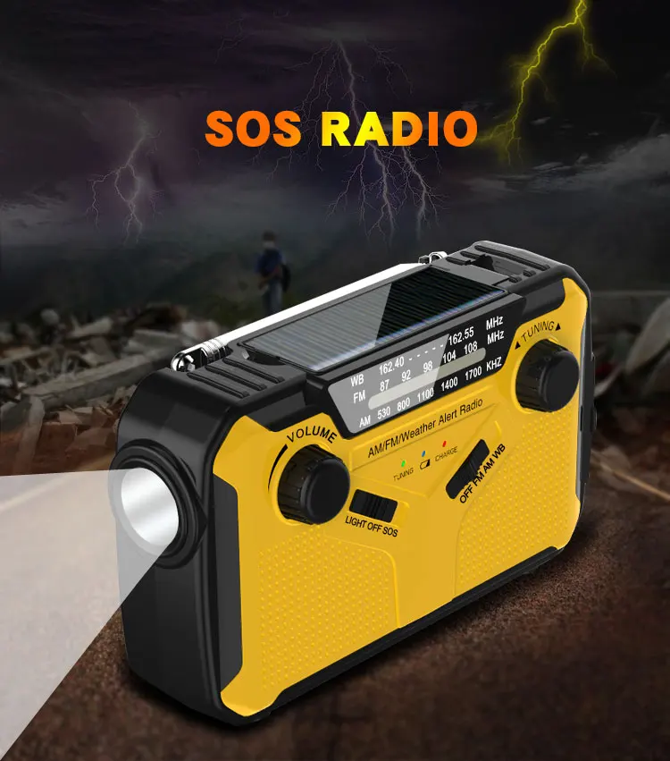 Portable AM/FM Radio Emergency Radio Solar Hand Crank Radio Rechargeable USB Reading Lamp SOS Alarm for Outdoor Camping