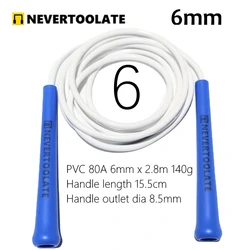 JR100-6 140 gram 6 mm średnica PVC skip rope 15.5cm średniej długości uchwyt NEVERTOOLATE dobrej jakości