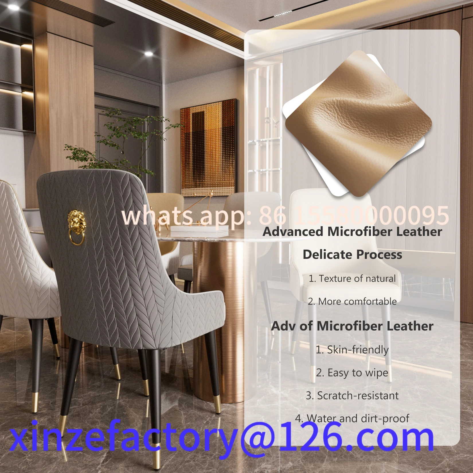 Aanpasbare 2 stuks luxe microvezel leer gestoffeerde eetkamer leeuwenkopklopper ontbijt keukenstoelen