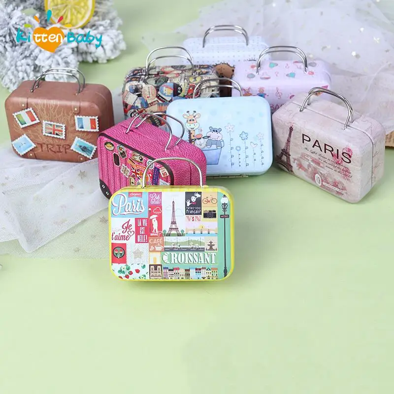 Lovely Cute Metal Mini Suitcase for Dolls Miniature Toys Trunk Dollhouse Decoration Small Clutch Jewellery Box Doll Handbag