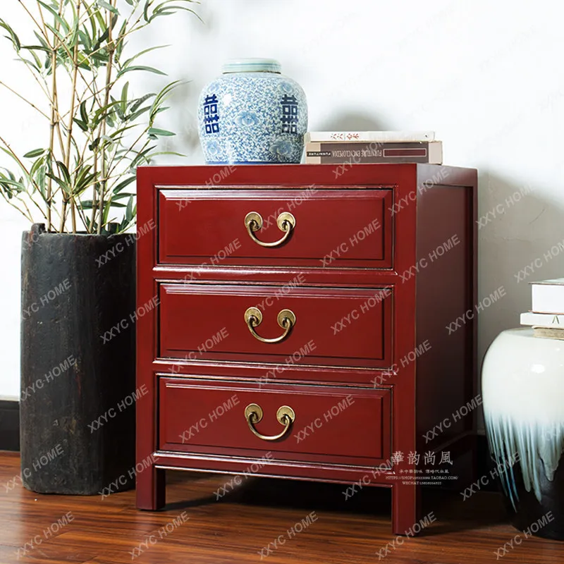 PG New Chinese Style Colored Paint Nightstand, Simple Solid Wood Art Side Table, Storage Frame, Furniture Customization