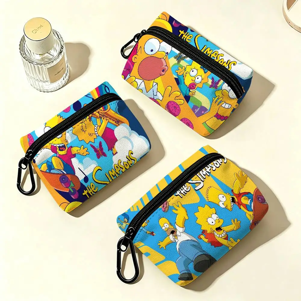 Cartoon The S-Simpsons Lightweight Oxford Fabric Coin Purse Carabiner Hook Design Mini Card Key Organizer Bag
