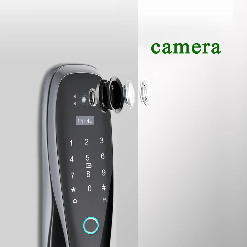 Tuya monitor cylinder lock alarma cerradura inteligente 3D facial touch sliding door access lock with CAMERA