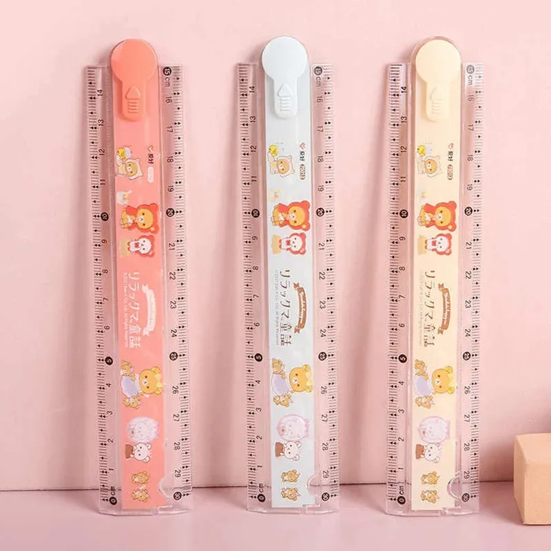 AIHAO 75012 Rilakkuma 15/30CM Folded Ruler Plastic Geometry Maths Square Drawing Stationery Angle Rulers School Supplies Kawaii