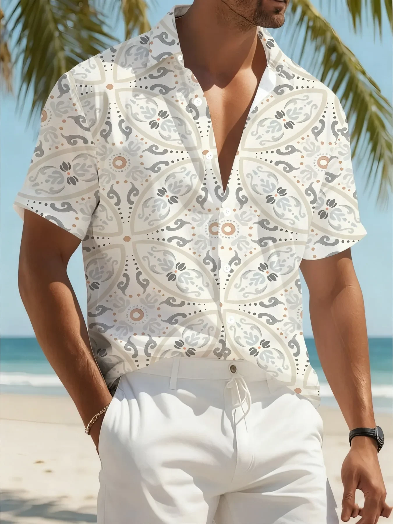 Men's Fashion Hawaiian Party Shirt Summer Casual Man Short Sleeve Tropical Print Lightweight Breathable Beach Tops