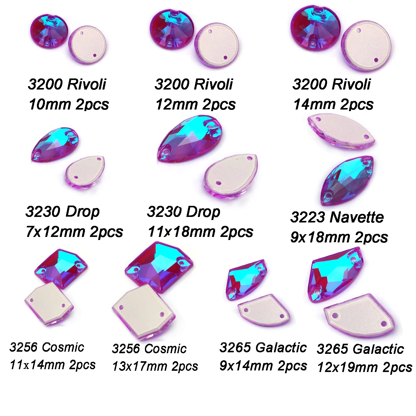 20 Stück gemischte Formen und Farben, aufnähbare Strasssteine, Rivoli Drop Navette Galactic Cosmic Strass, flache Rückseite, Kristall für Kleidung und Kleider – Detail 20