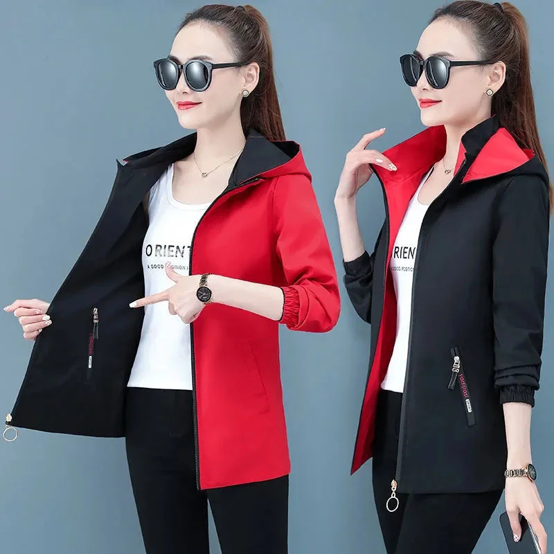 

Double-Sided Trench Coat Women 2023 Korean New Spring Autumn Clothes Hooded Long Windbreaker Jacket Female Outerwear Tops M-4XL