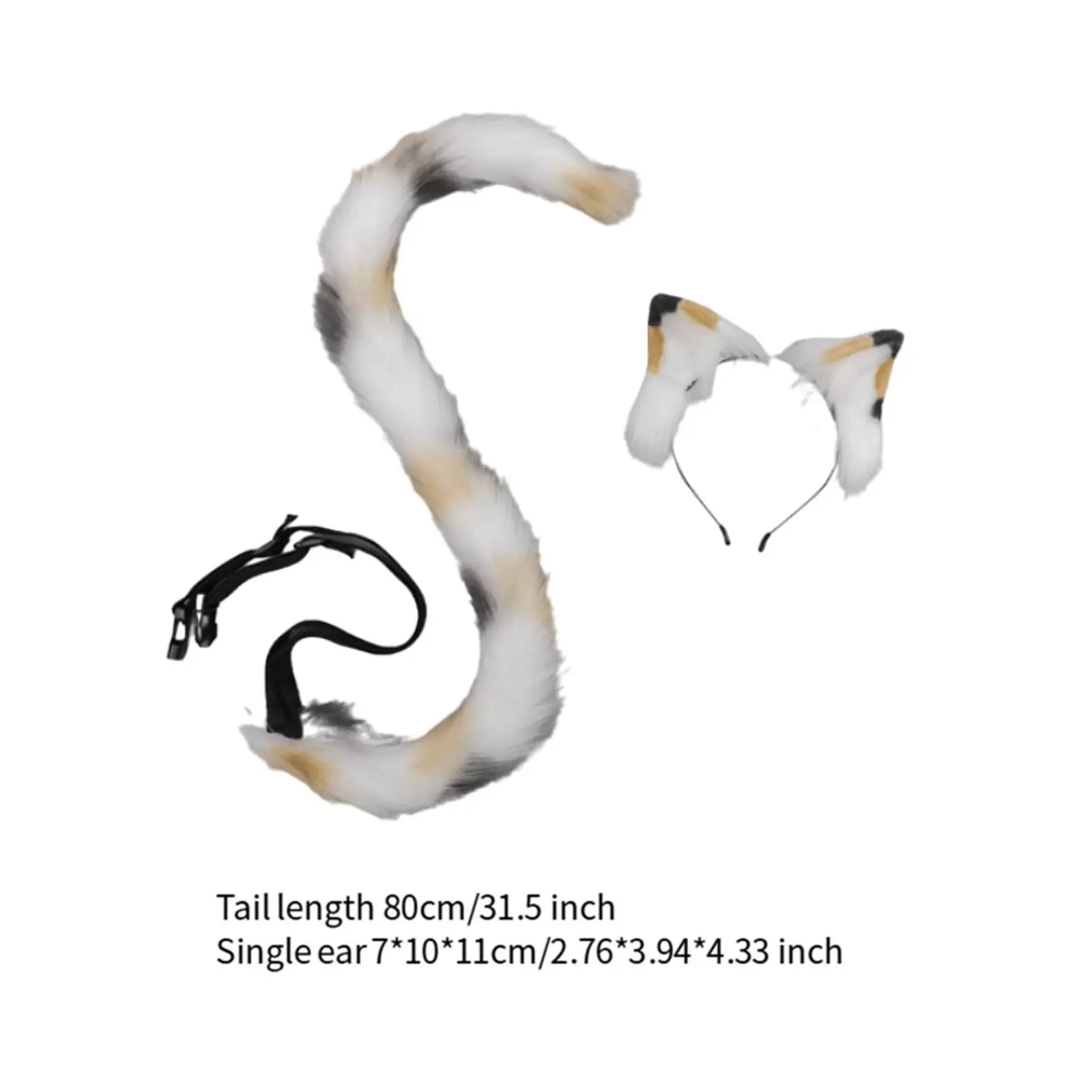 Conjunto de orelhas e cauda de gato cosplay acessórios de fantasia ajustáveis headpiece gato longo