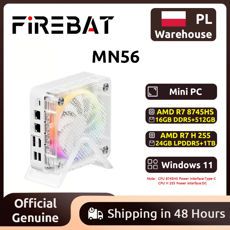 FIREBAT MN56 MINI PC Windows11 AMD R7-8745HS DDR5 16GB + 512GB SSD/AMD R7 H255 LPDDR5 24GB + 1TB SSD 8 cœurs Ordinateur de bureau BT 5.2 WIFI6 HDMI TYPE-C USB
