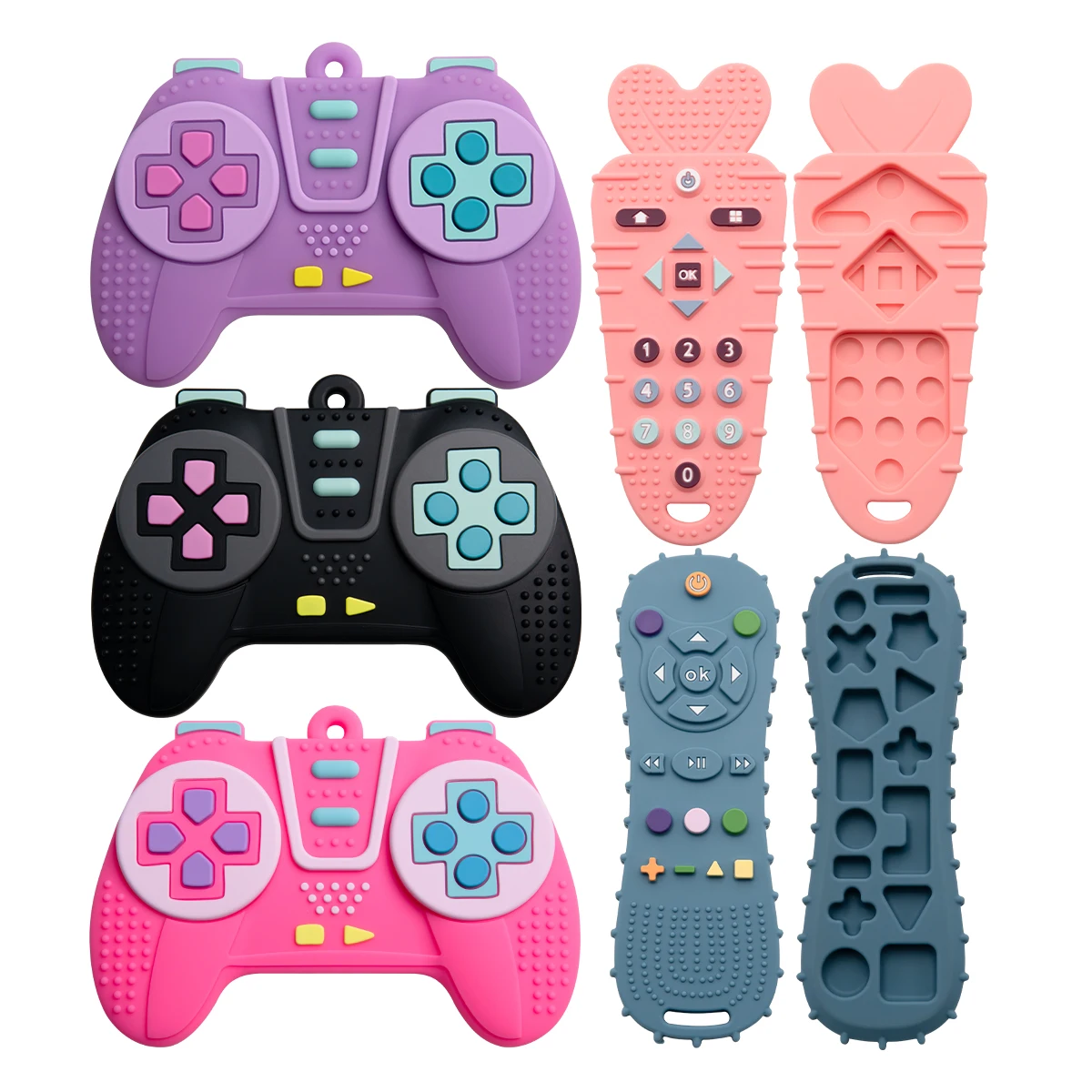 Juguete de Silicona para Bebés con Control Remoto + Control de Videojuegos, Set de Dentición Libre de BPA, Mordedor Calmante, Juguete de Entrenamiento Sensorial para Bebés de 3 a 12 Meses