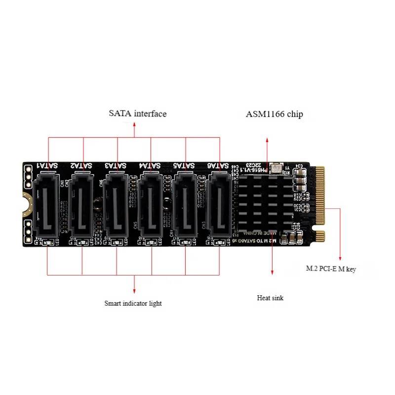 1/2pc m.2 nvme pci-e para 6 portas 3.0 sata adaptador inteligente cartão riser asm1166 6gb/s chassi servidor pc expansão de computador