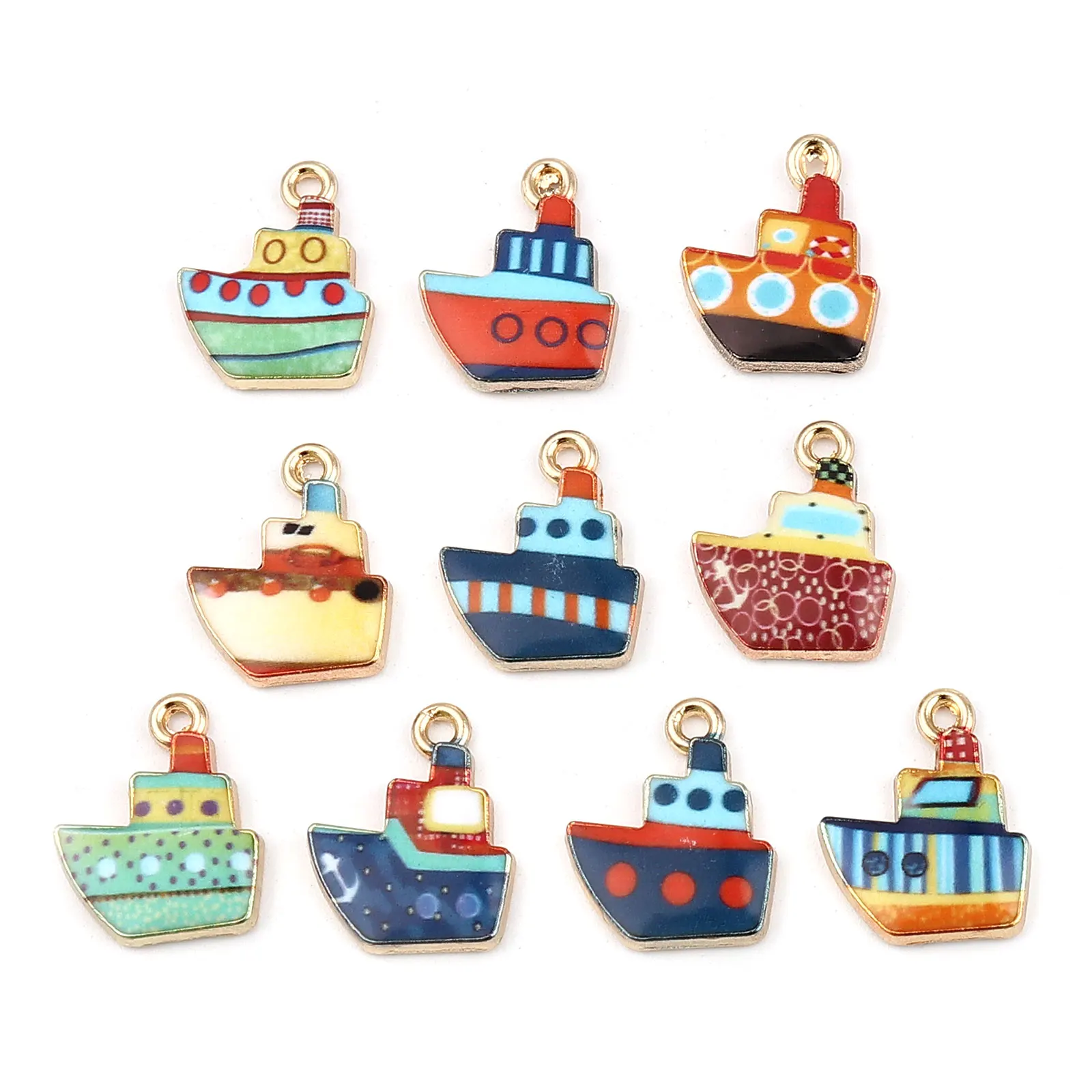 10 PCs Zinc Based Alloy Charms Pendant For Jewelry DIY Making Boat Orange Enamel 19mm x 15mm