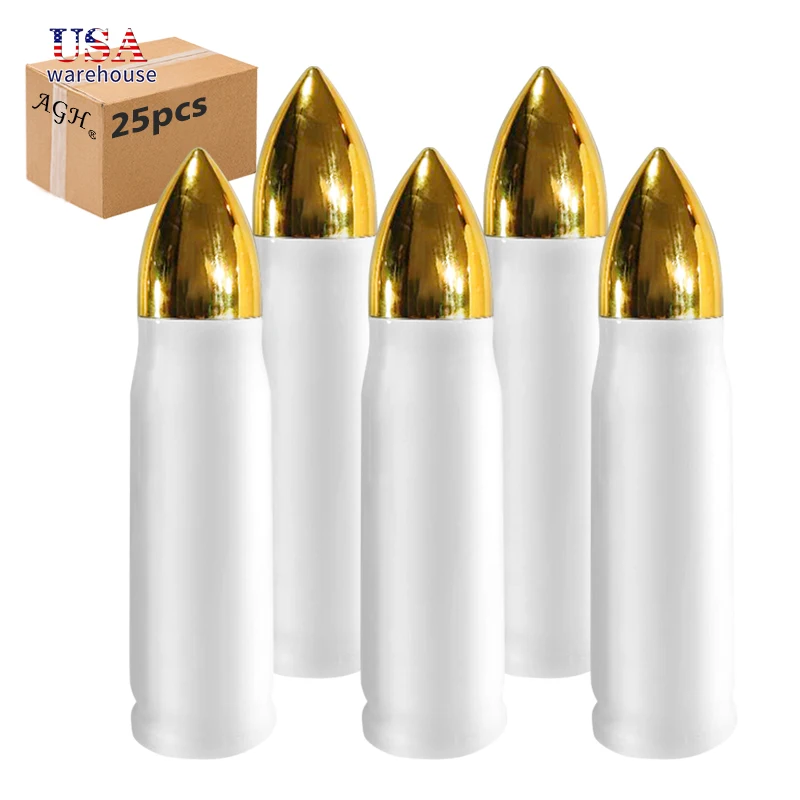 

25pcs 500ml Double Wall Stainless Steel White Sublimation Bullet Tumbler With Bounce Lid Wang