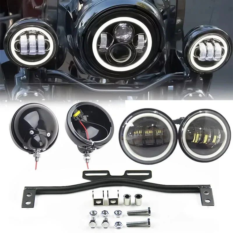 

Motorcycle Light Bracket Bar Driving Spot 4.5" Fog Passing DRL white 4.5 housing For Dyna Super Glide Road Glide