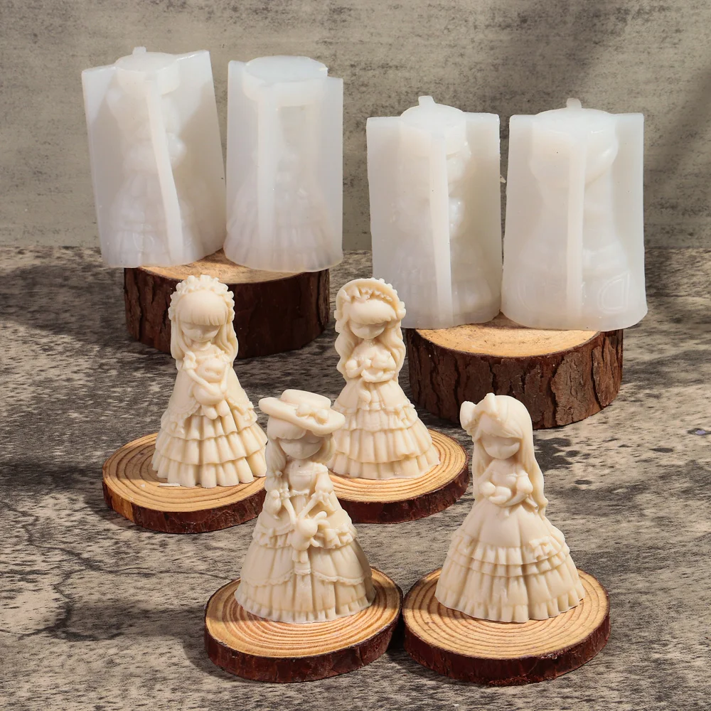 3D Princess Dress Girl Silicone Candle Mold DIY Cute Cartoon Doll Gypsum Resin Aromatherapy Wax Mold Home Decoration Gift