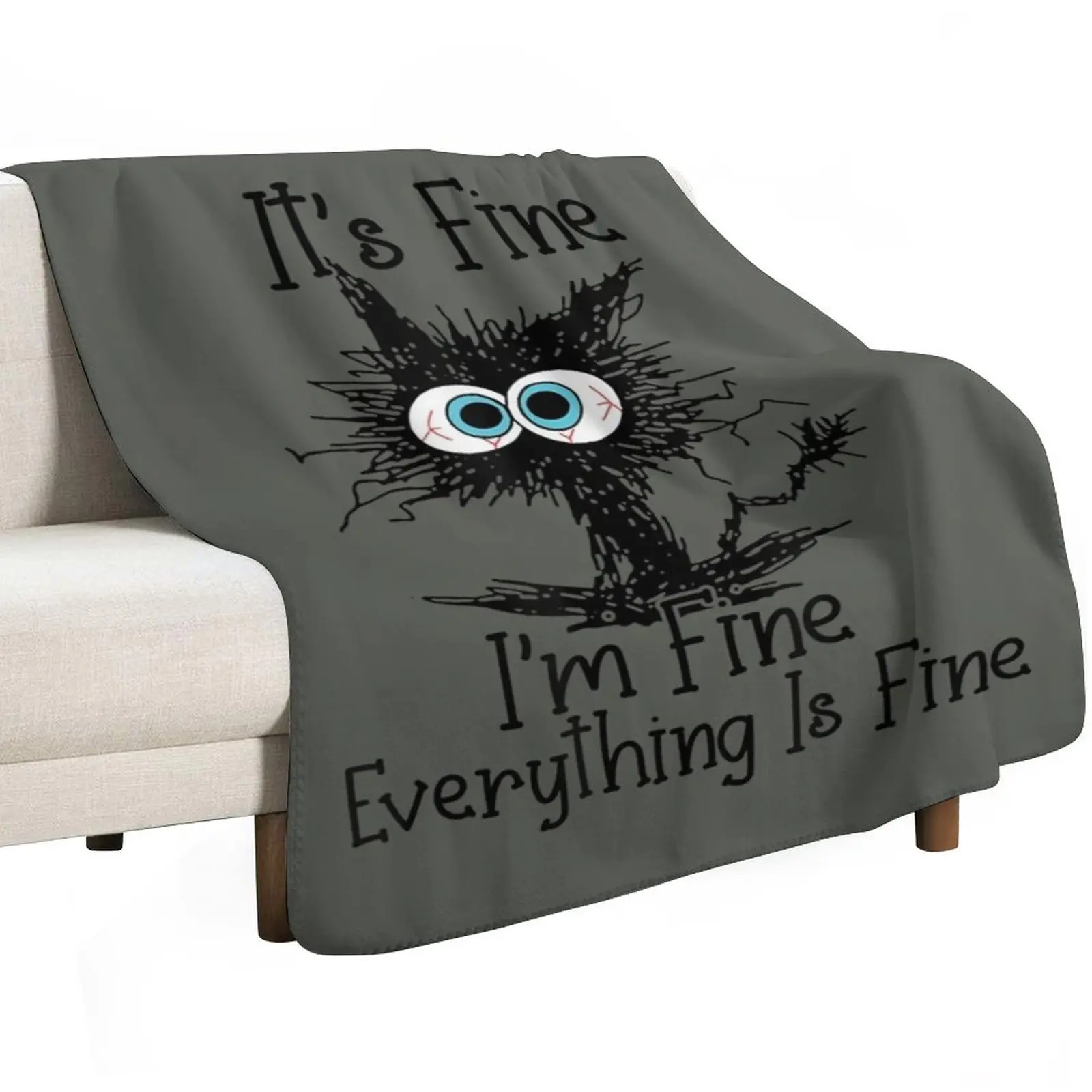 Its Fine Im Fine Everything Is Fine Funny Black Cat Throw Blanket Single Blankets For Bed Luxury Throw Thins Soft Plaid Blankets