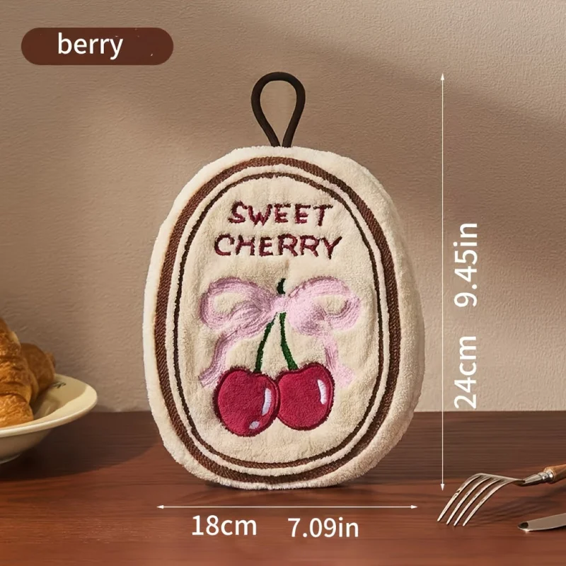 Cherry cake small handkerchief hanging cute handkerchief kitchen coral fleece absorbent cloth