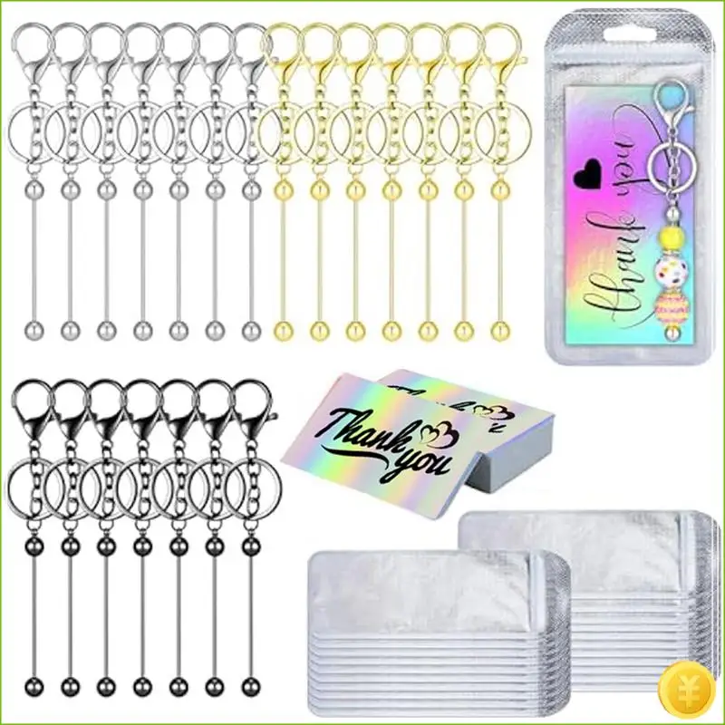 63 Pcs Beadable Keychain Bars Resealable Set Keychain Making Supplies Kit For DIY Pendant Craft Jewelry