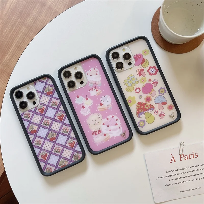 

Wildflower 3D Cake mushrooms Phone Case for iPhone 16 15 14 13 12 Pro Max Plus 14pro 16pro WF strawberry Cute Cartoon Cover