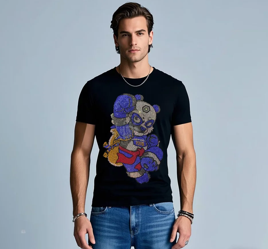 

Designer Rhinestone T-shirt Summer casual black High Quality Top brand tees
