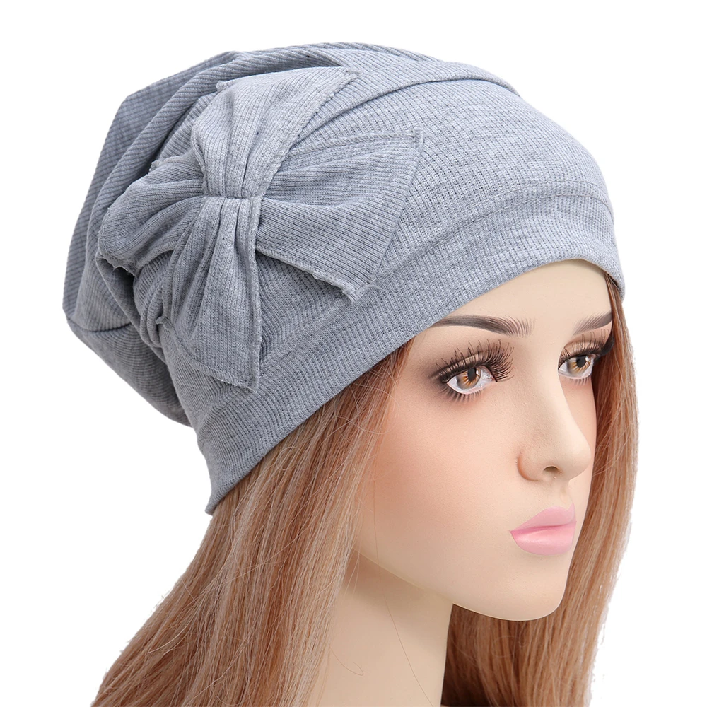 

Muslim Women Hijab Chemo Cap Bow Turbante Cancer Beanies Underscarf Bonnet Hair Loss Hats Islamic Headwrap Headscarf Femme Cover